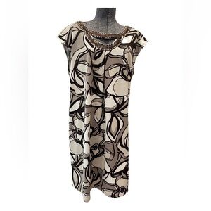 Dana Buchman ladies size 16 knit sleeveless dress with bead‎ accents-EUC-graphic